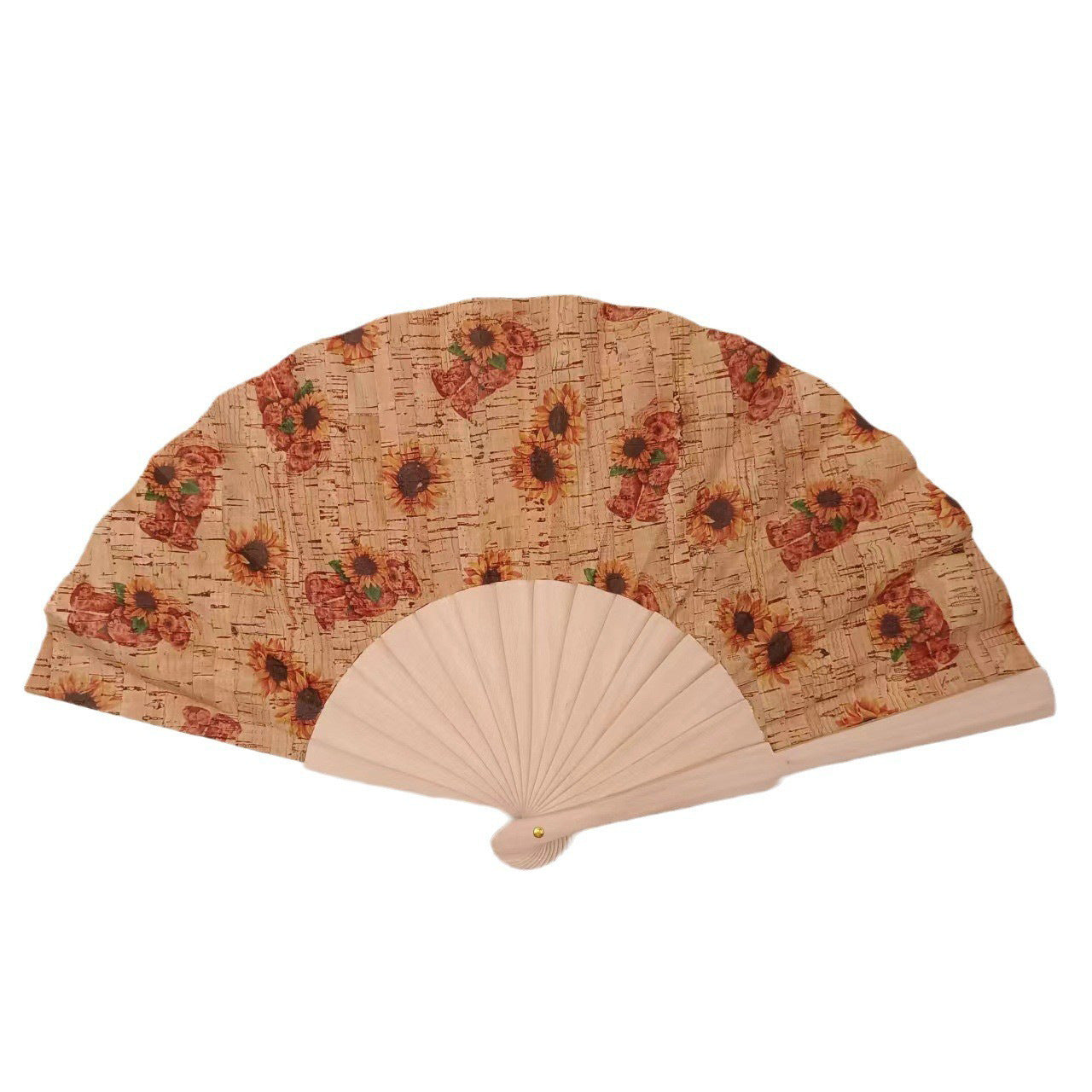 Handmade Cork and Wood Ladies Fan Lightweight Elegant Portable Accessory