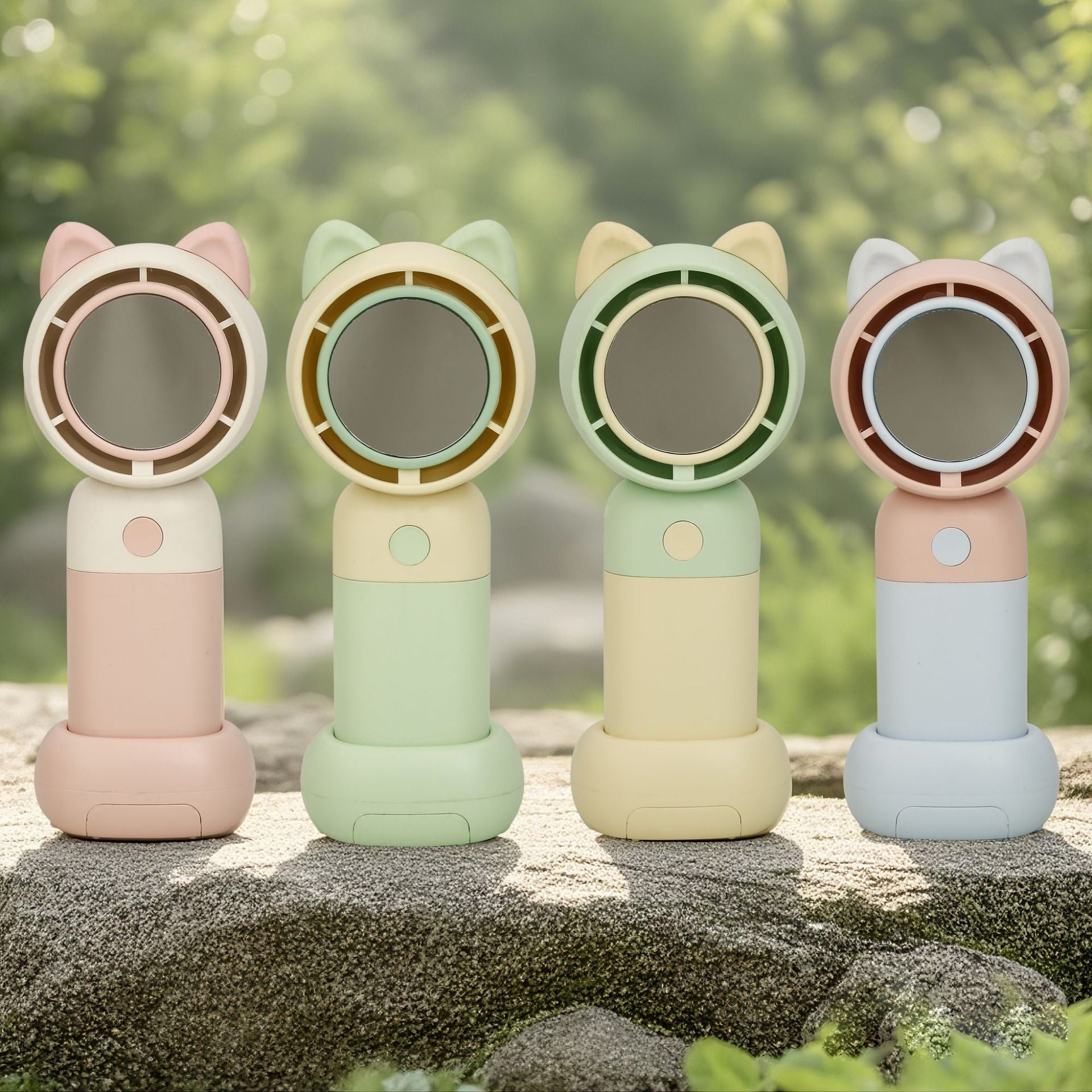 Portable Hand Fan with Integrated Mirror USB Rechargeable Lightweight Compact