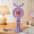 Portable Handheld Fan with Antler Design USB Rechargeable 5-Speed Compact Quiet Fan for Women