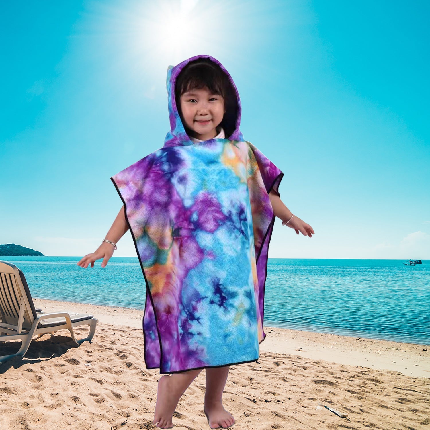 Women's Fleece Poncho with Hood Tie-Dye Pattern Soft Warm One Size