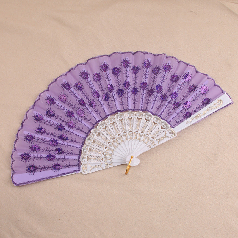 Ladies Hand Fan Bamboo Frame Paper Elegant Floral Design Portable Foldable