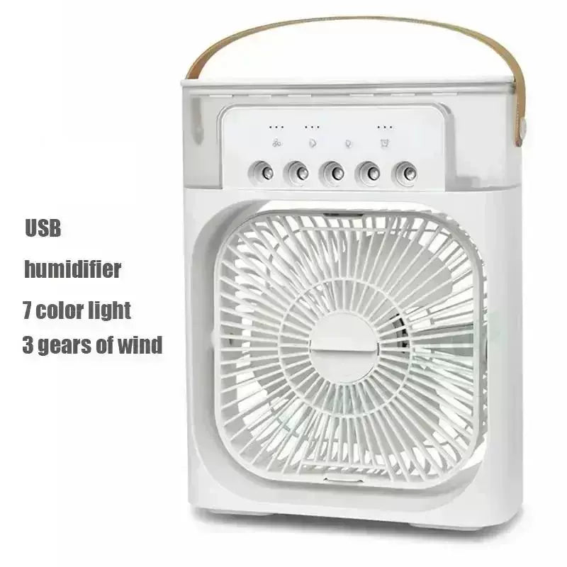 USB Humidifying Portable Fan with 3 Speeds, 7-Color Mood Light, Removable Water Tank, Carry Handle