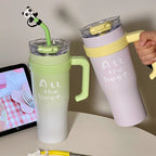 Women’s Insulated Travel Mug with Integrated Straw and Handle for Hot and Cold Drinks