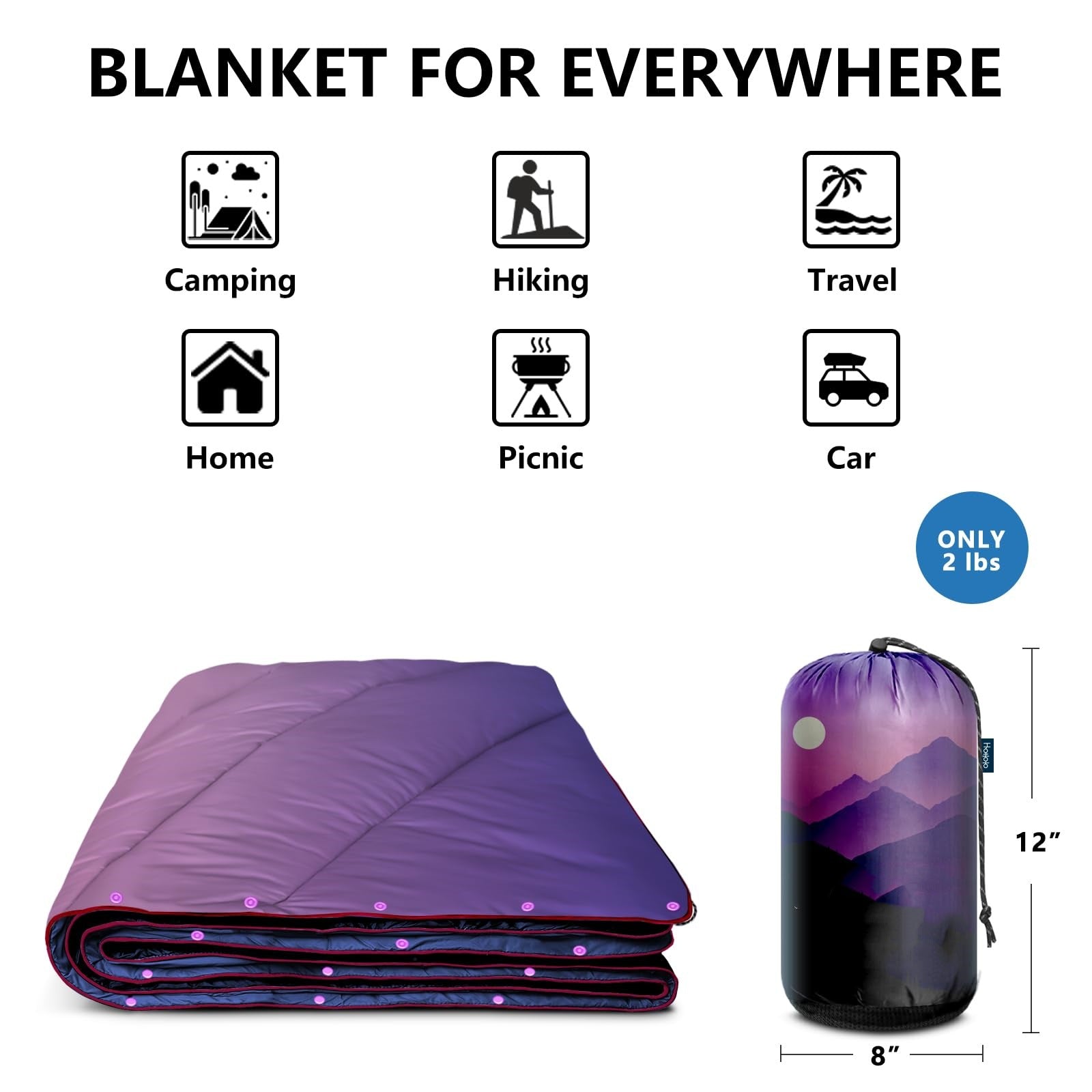 Unisex Travel Blanket Thermal Insulating Filling Lightweight Water-Repellent Portable