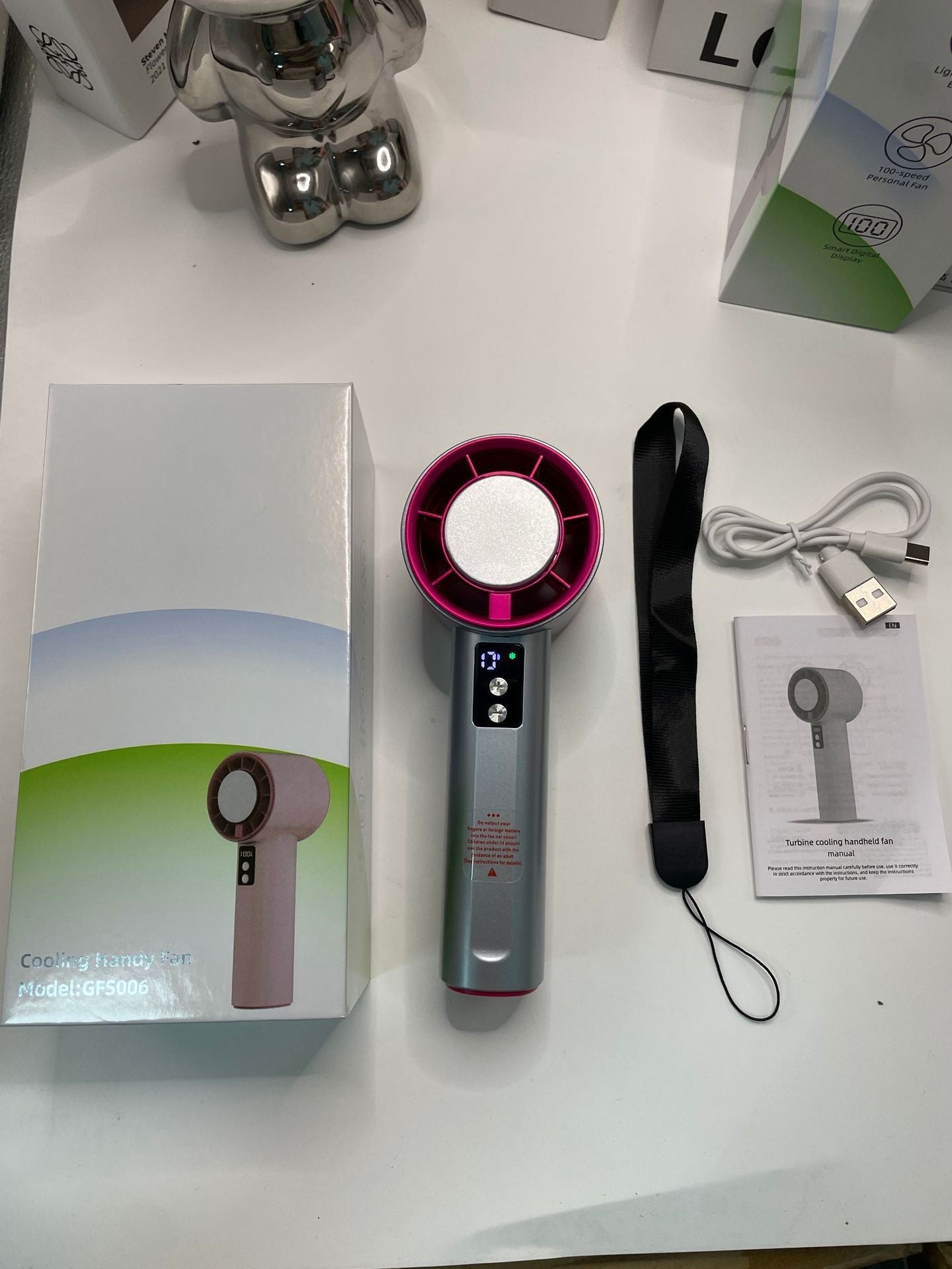 Portable Turbo Hand Fan with Digital Control USB Rechargeable Lightweight Ergonomic Design