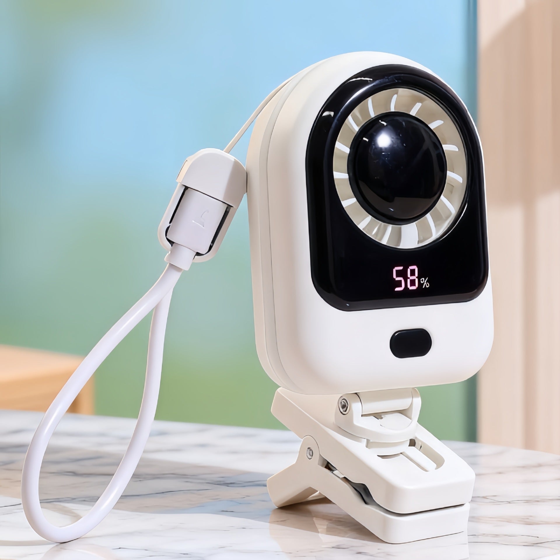 Portable Table Fan with LCD Display USB Charging Port Compact Lightweight for Home Office Travel