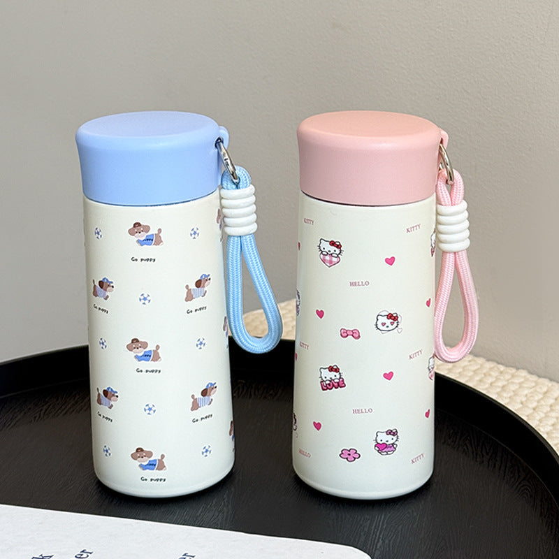 Women’s Insulated Water Bottle 500ml BPA-Free Plastic Leakproof with Carrying Strap and Playful Design