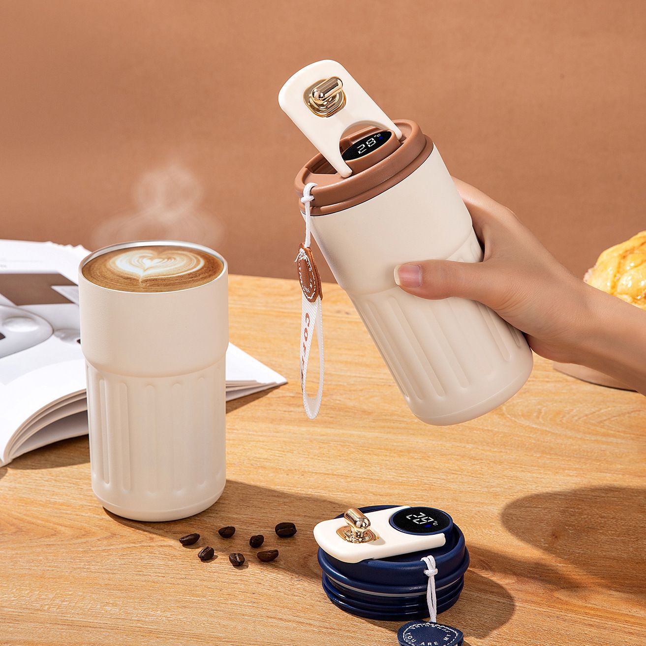 Ladies Insulated Coffee Mug with Flip Lid Non-Slip Grip Spill-Resistant Reusable