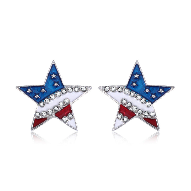 Women's Lightweight Star Earrings Enamel Flag Design Fishhook Closure Zinc Alloy