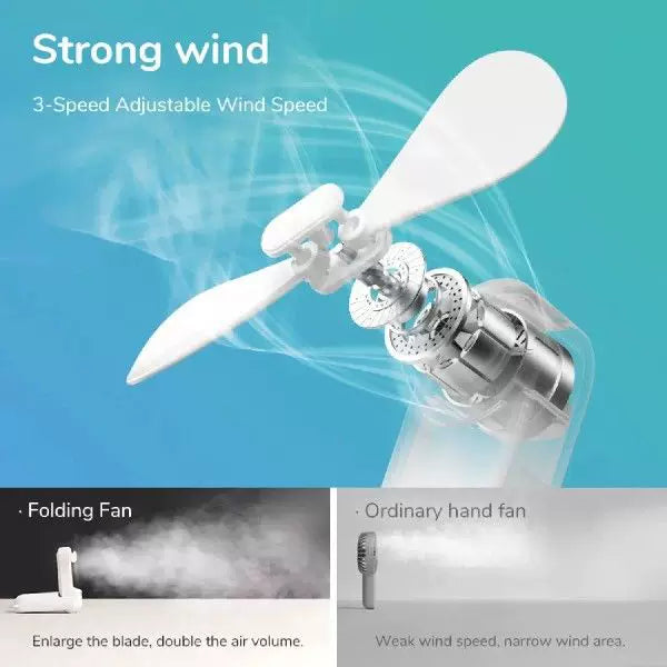 Foldable Rechargeable Portable Mini Fan with USB Power Bank and Lanyard Unisex One Size