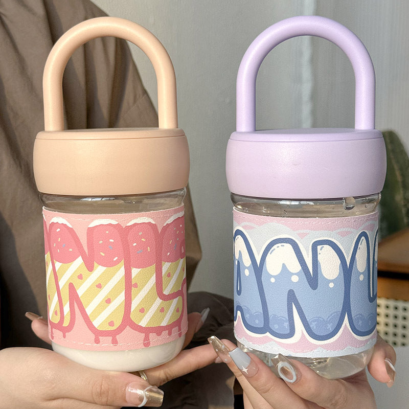 Women's Insulated Glass Water Bottle with Ergonomic Handle Multi-Functional Hot Cold Drink Container