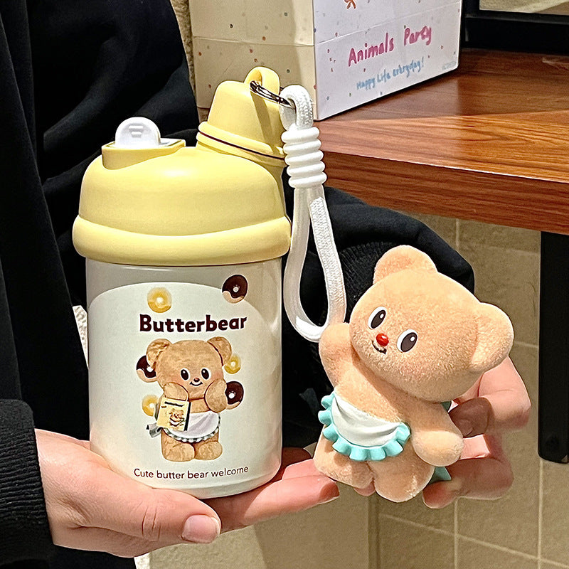 Insulated BPA-Free Plastic Water Bottle for Women with Bear Design and Leak-Proof Lid
