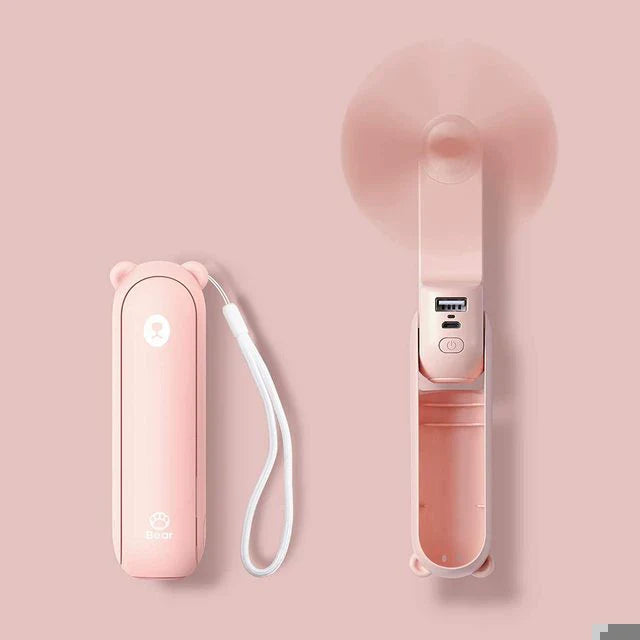 Foldable Rechargeable Handheld Fan with Power Bank and Dual USB Ports Unisex One-Size