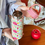 Flower Pattern Stainless Steel Insulated Thermos Bottle with Handle for Hot and Cold Drinks