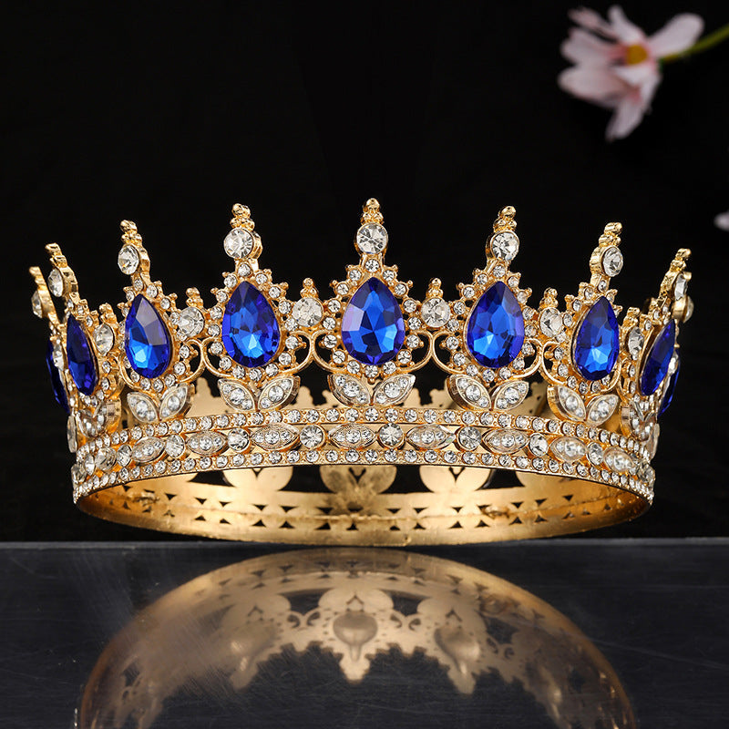 Women’s Crown with Green Gemstones Black Metal Elegant Floral Design