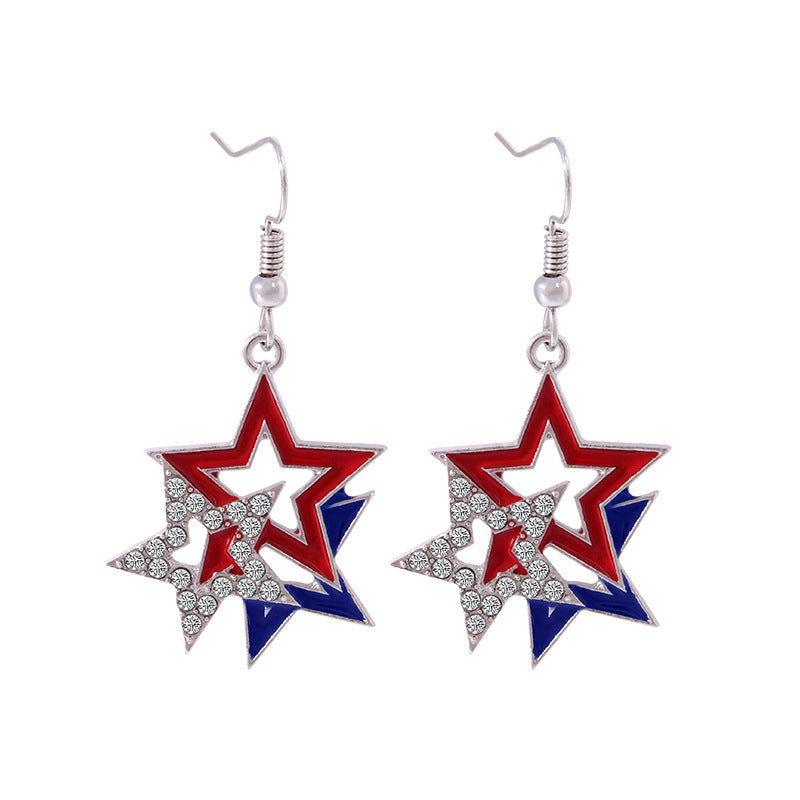 Women's Lightweight Star Earrings Enamel Flag Design Fishhook Closure Zinc Alloy