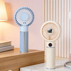Women Portable Hand Fan with Digital Speed Display and Bear Design USB Rechargeable
