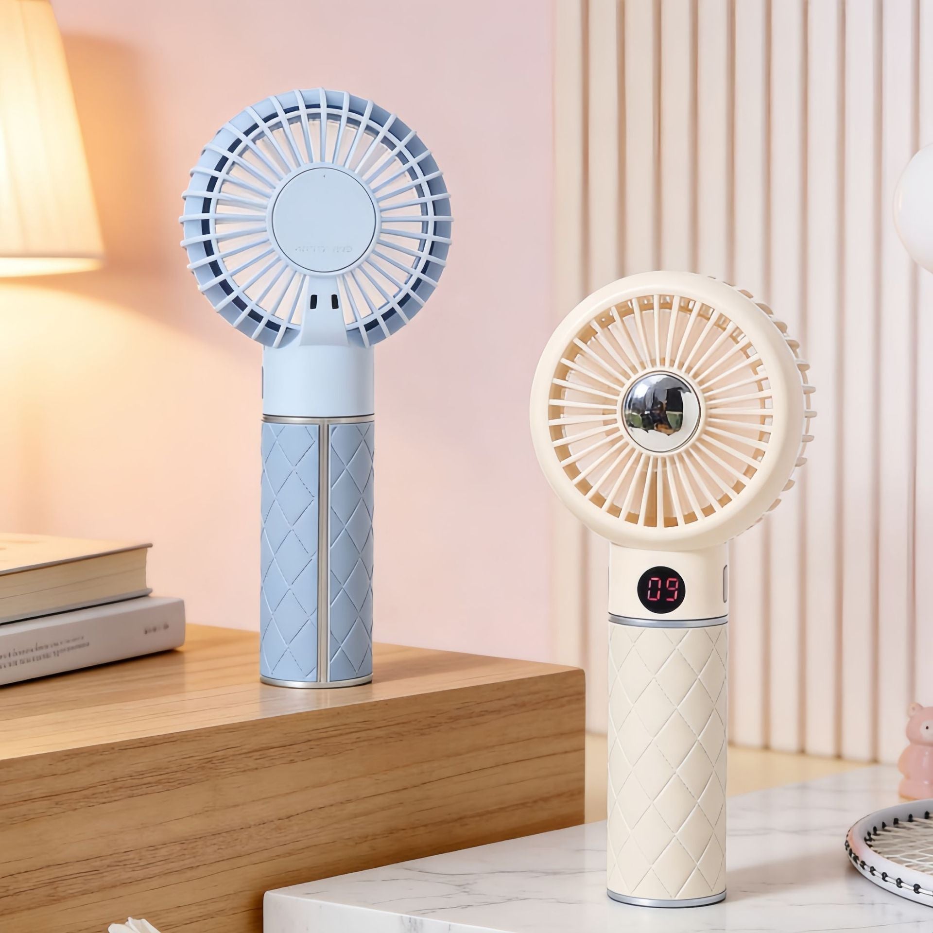 Women Portable Hand Fan with Digital Speed Display and Bear Design USB Rechargeable