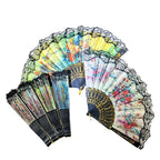 Ladies Elegant Hand Fan Floral Design Lace Edges Compact Lightweight