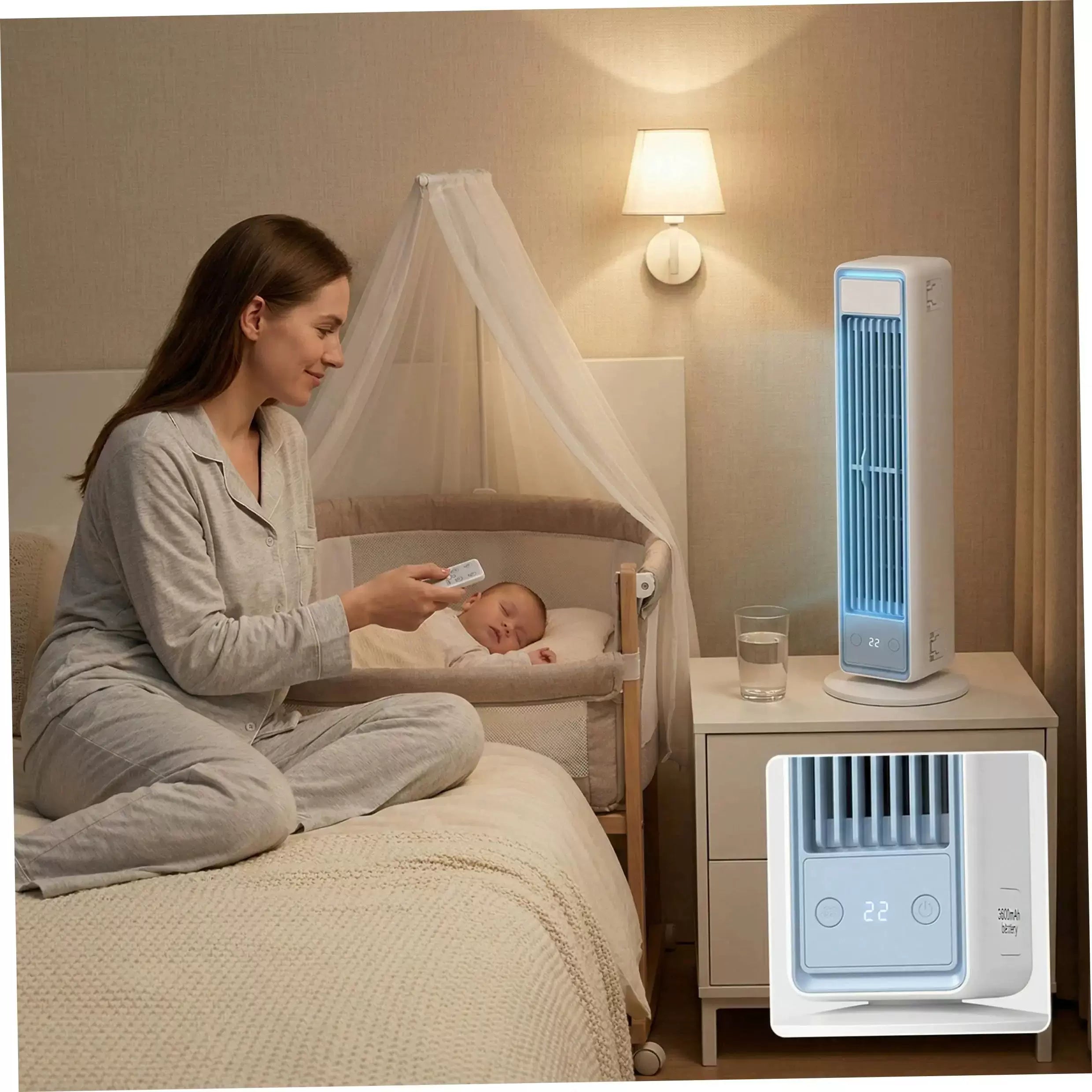 Slim Vertical Personal Air Circulator Fan with Remote Control Adjustable Louvers Quiet DC Motor
