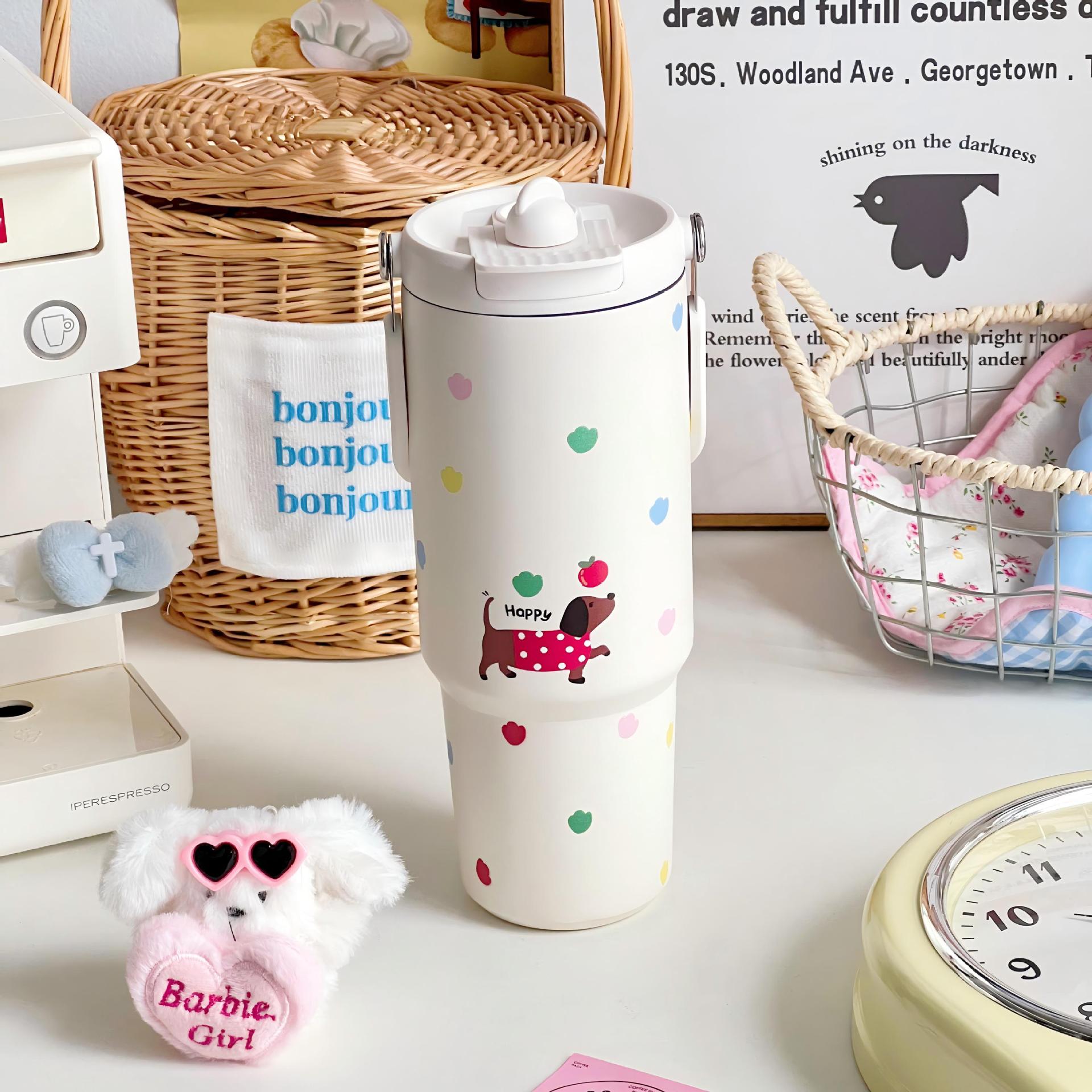 Insulated Stainless Steel Water Bottle for Women with Cute Dog Design Leak-Proof Lid