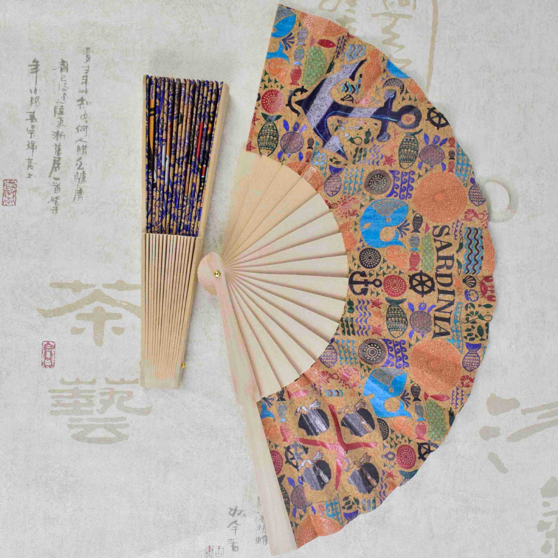 Unisex Paper Fan With Wooden Frame Portuguese Design Portable Handheld Fan