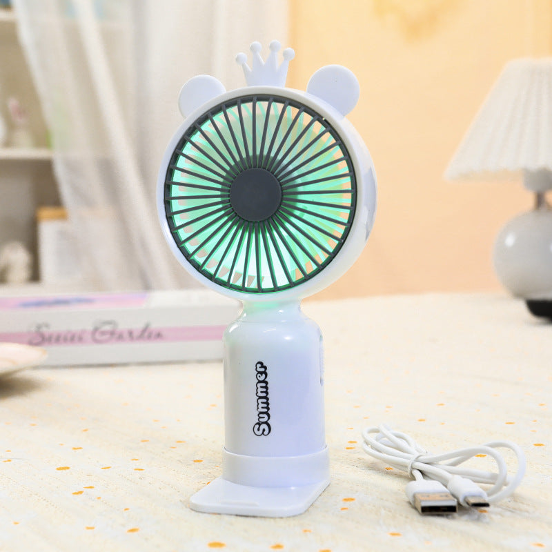 Portable USB Mini Fan with Folding Stand and LED Night Light Quiet Desk Fan