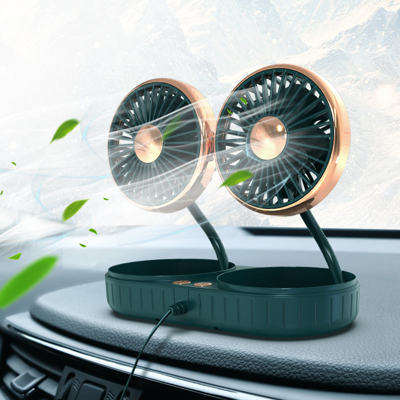 Portable Dual-Head Car Cooling Fan Adjustable Airflow Compact Lightweight Vehicle Fan