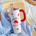 Women's Insulated Stainless Steel Cup With Straw Spill-Resistant Travel Tumbler