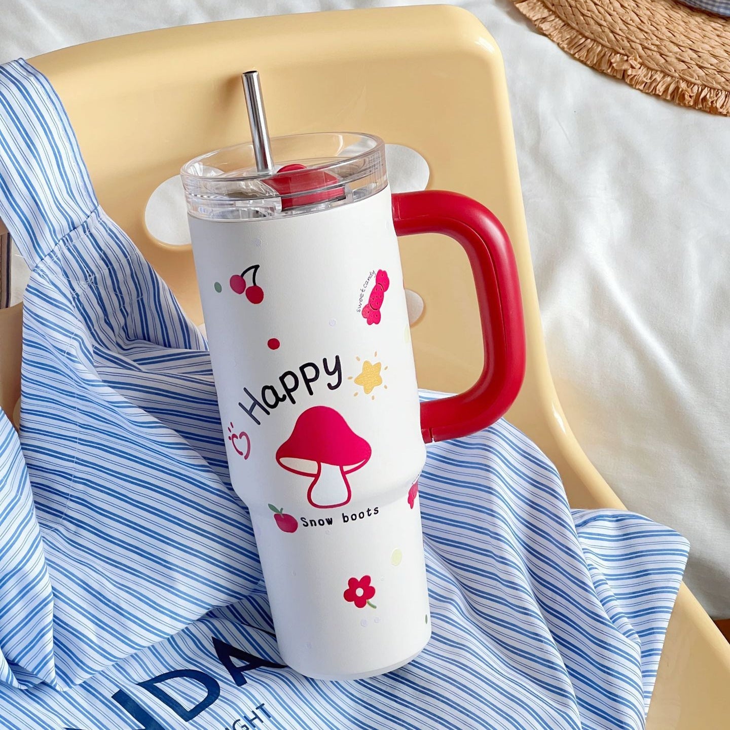 Women's Insulated Stainless Steel Cup With Straw Spill-Resistant Travel Tumbler