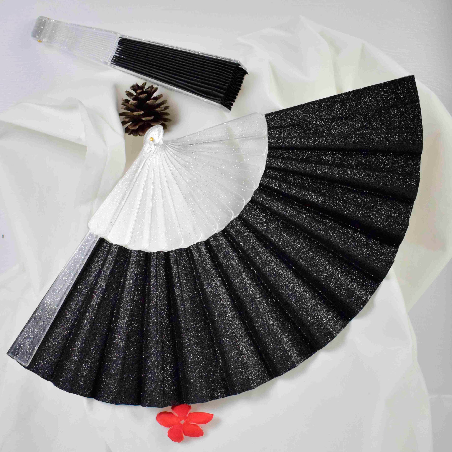 Ladies Hand Fan Glittering Sparkling Foldable High-Quality Material