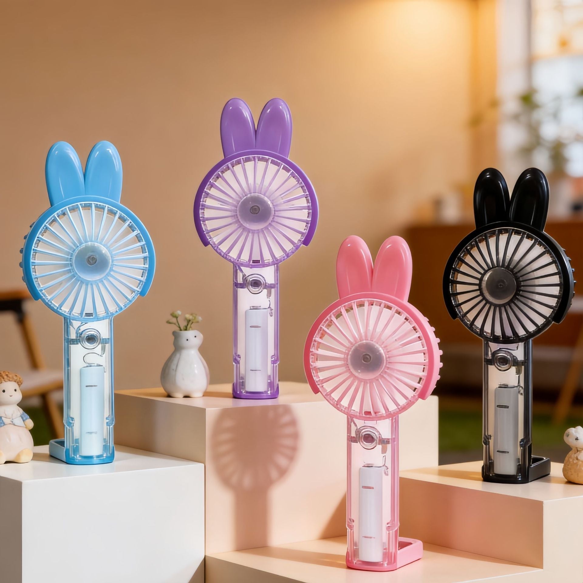 Portable Mini Handheld Fan for Women USB Rechargeable Cute Bunny Design Lightweight Quiet