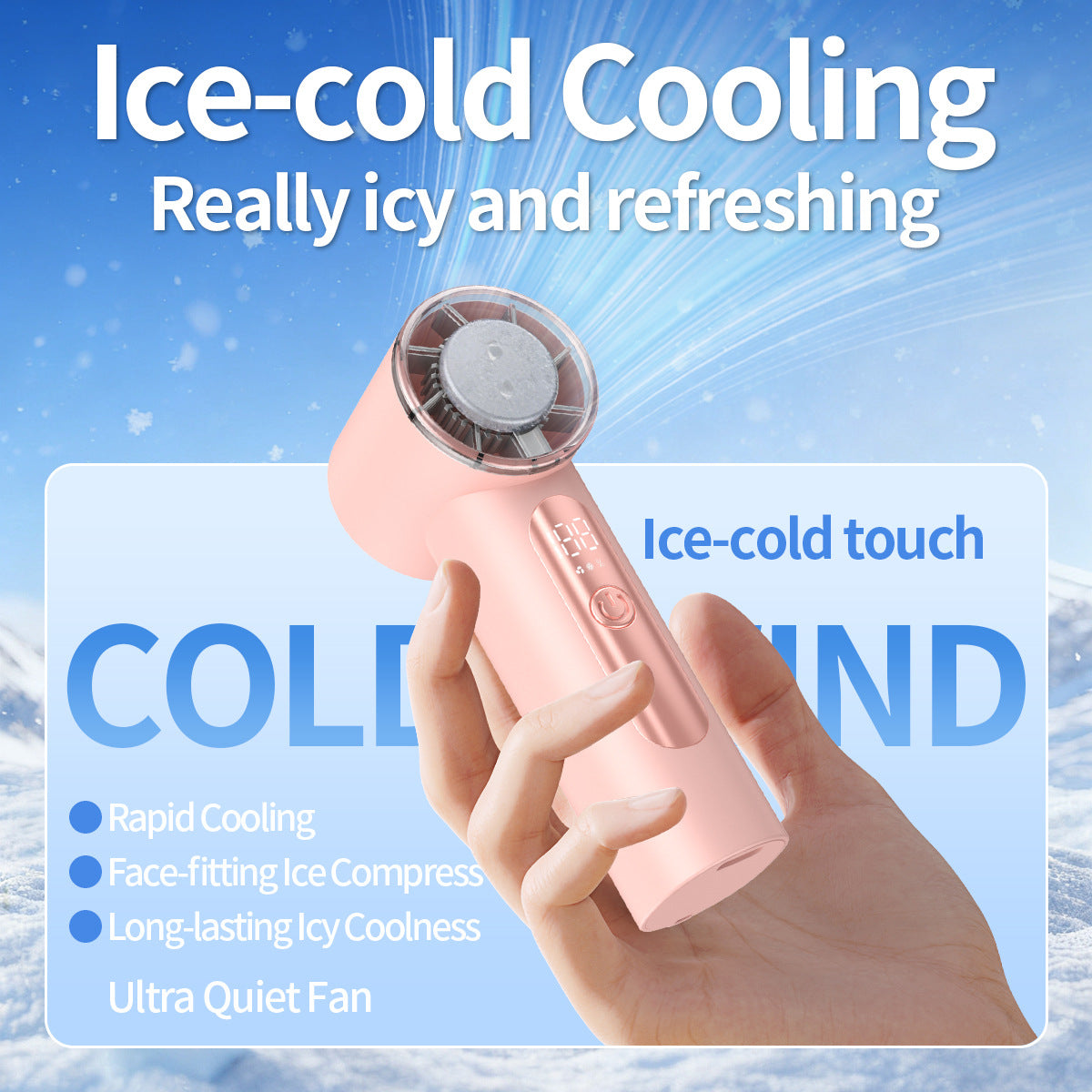 Portable Ice-Cooling Handheld Fan with Adjustable Speeds and LED Display Compact Personal Cooling Device