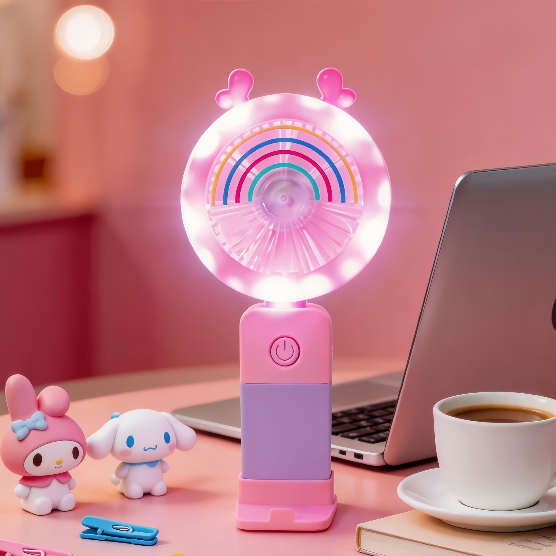 Portable Handheld Fan with Multicolor LED Lighting USB Rechargeable Flexible Design