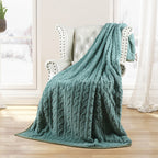 Brehn Ladies Soft Cable Knit Snuggle Blanket Cozy Throw for Home and Outdoors