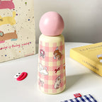 Insulated Water Bottle with Bear Design BPA-Free Plastic Leak-Proof Flip Lid for Women