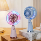 Portable Handheld Fan with Color Changing LED Light USB Rechargeable Quiet Operation