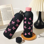 Women's Stainless Steel Insulated Water Bottle with Bow Design Leak-Proof BPA-Free