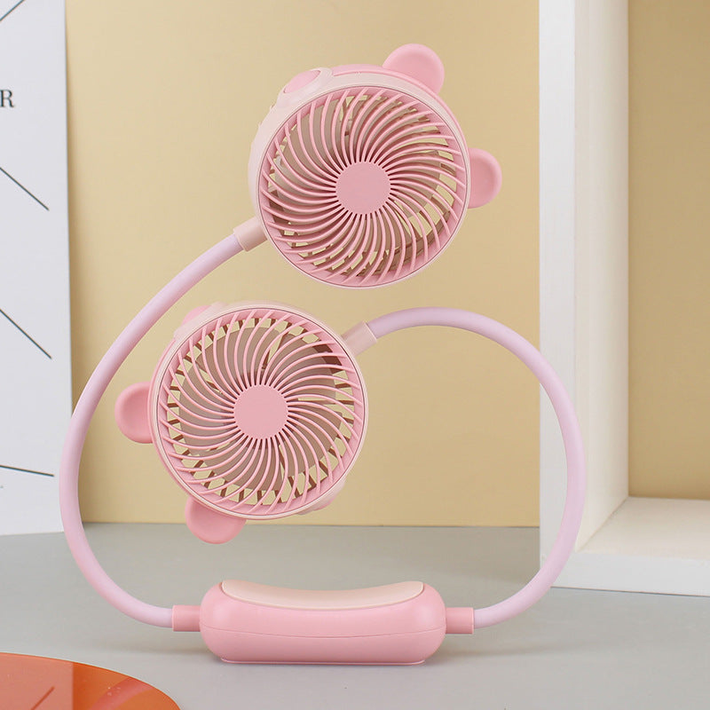 Rechargeable Portable Neck Fan Double Fan Flexible Gooseneck Quiet Hands-Free Cooling