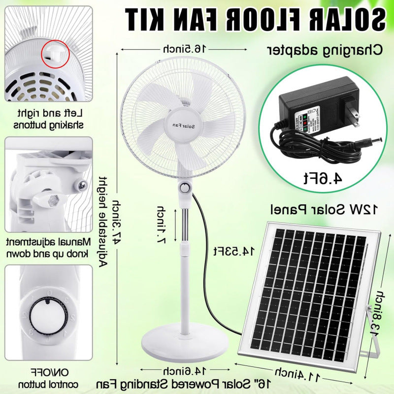 Harrow Solar-Powered Standing Fan Adjustable Height Quiet Operation Unisex