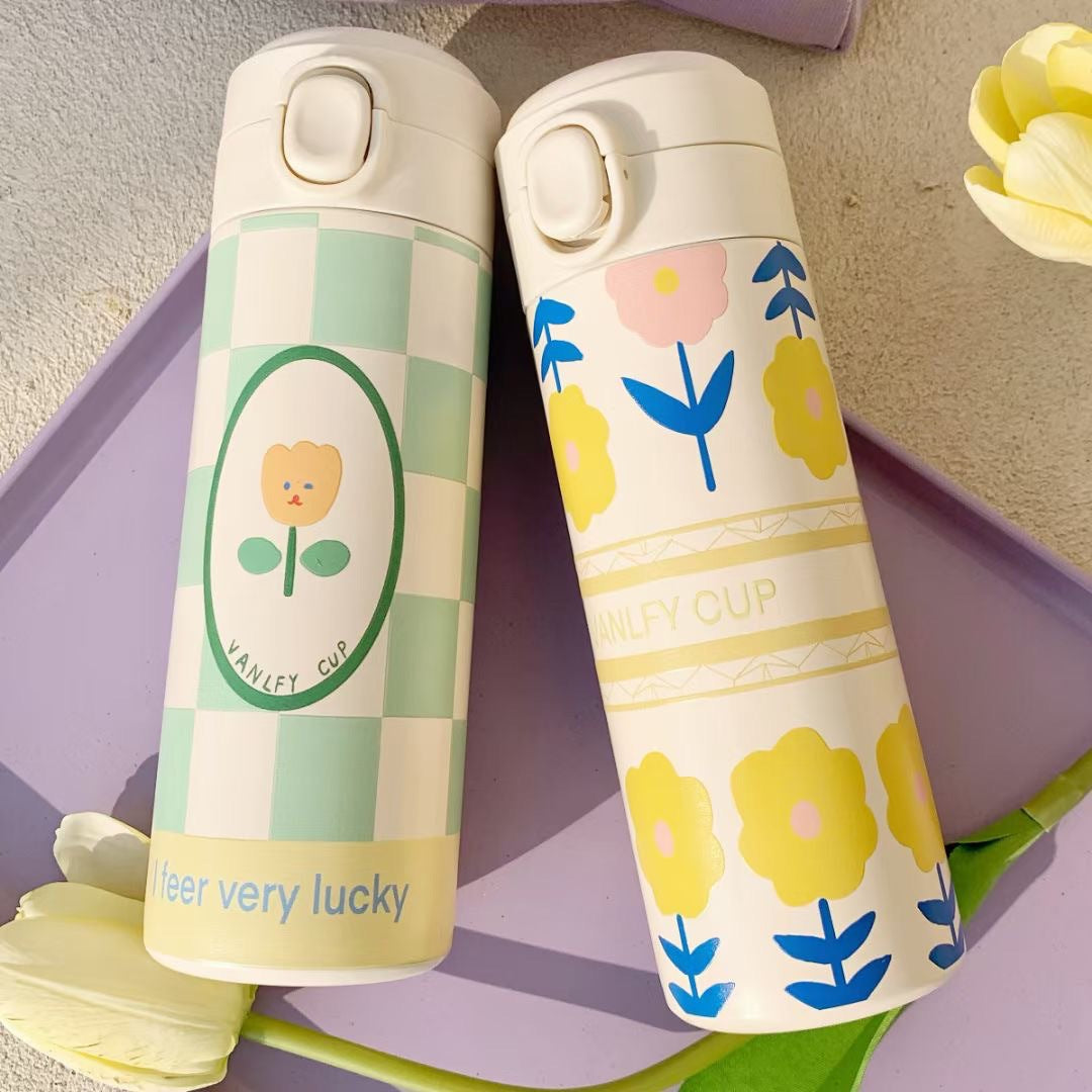 Ladies Insulated Water Bottle Floral Design Leak-Proof Lid BPA-Free Eco-Friendly Drink Bottle