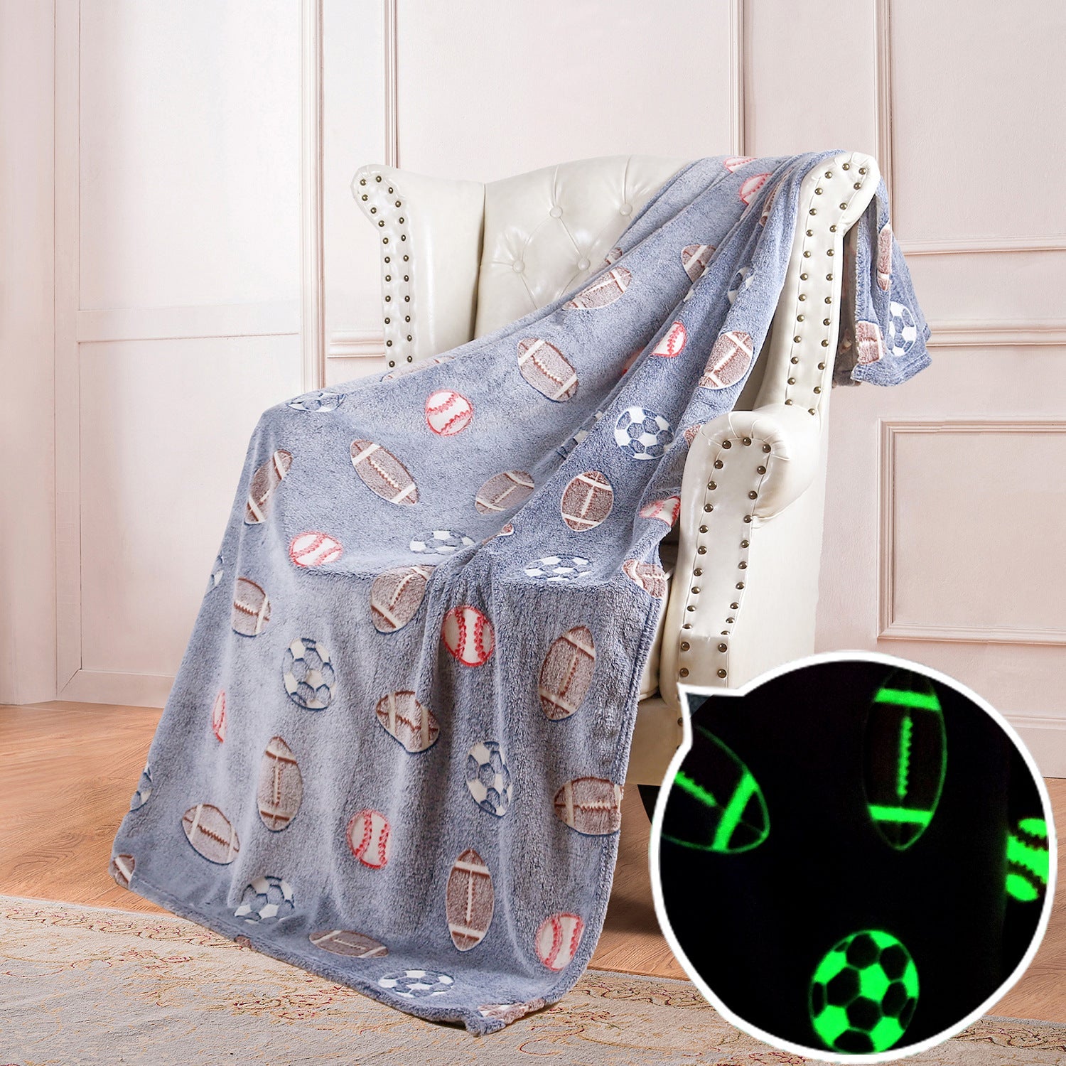 Unisex Sports Fleece Blanket Soft Cozy Throw with Bright Colorful Sports Ball Design