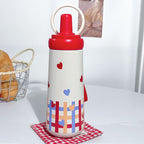 Women’s BPA-Free Plastic Water Bottle with Elegant Bow Motif and Carry Handle Stylish Design