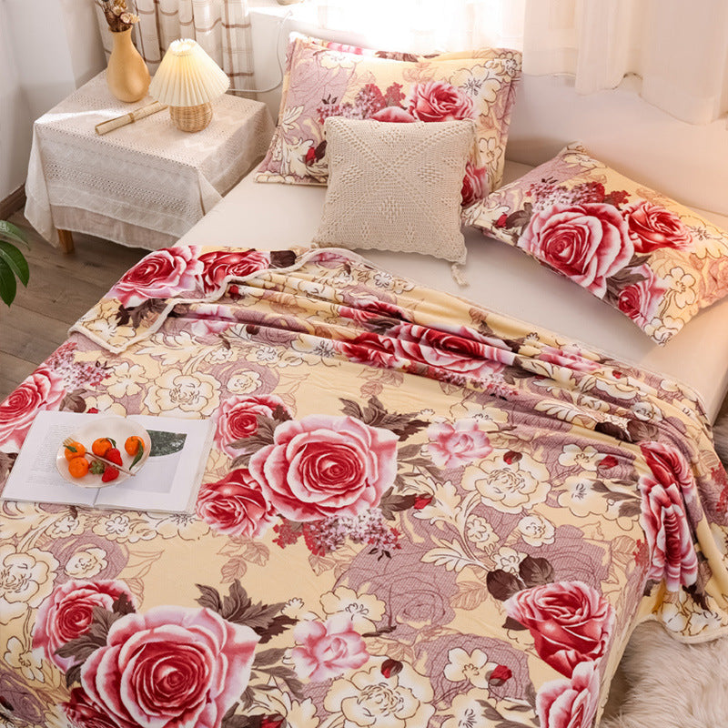 Ladies Fleece Blanket Soft Warm Floral Pattern Cozy Throw Blanket