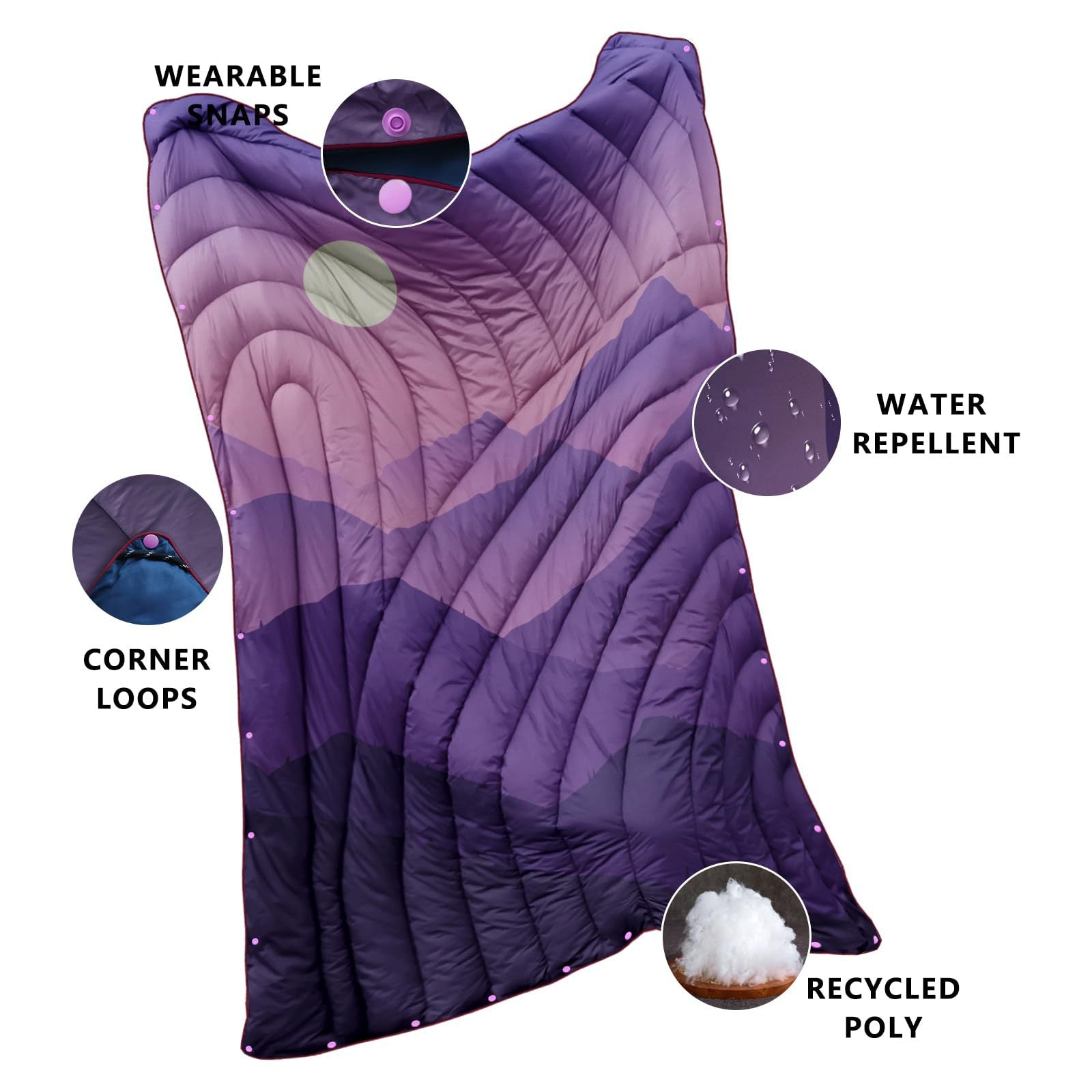 Unisex Travel Blanket Thermal Insulating Filling Lightweight Water-Repellent Portable