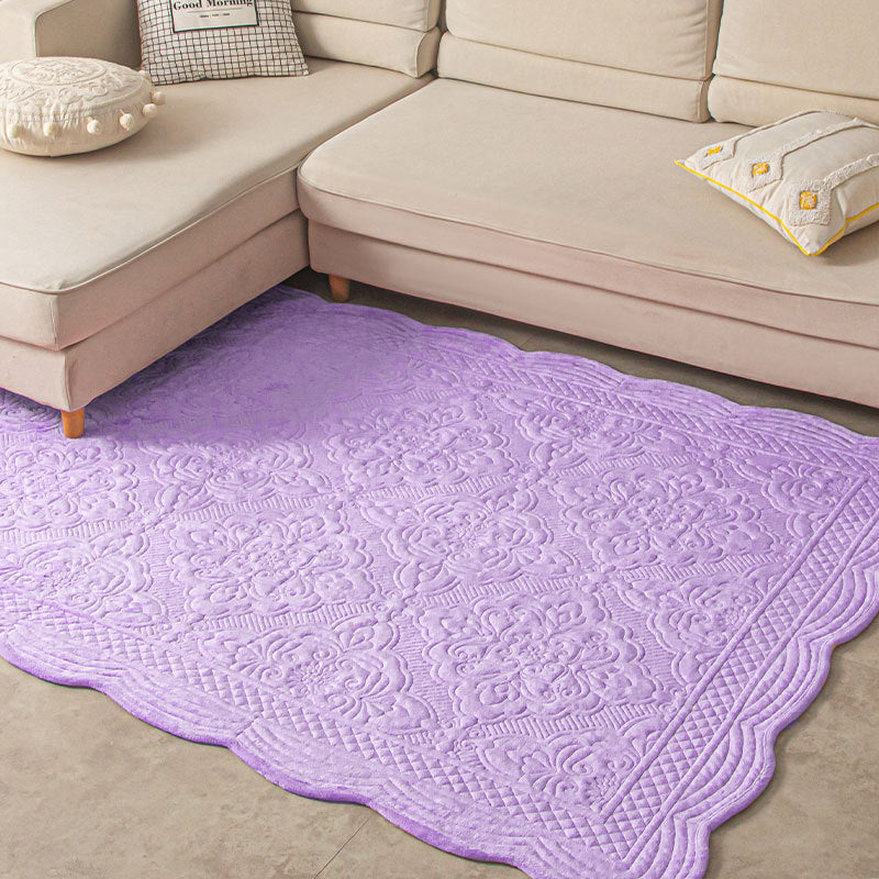 Decorative Living Room Rug Soft Microfiber Embossed Floral Non-Slip Backing
