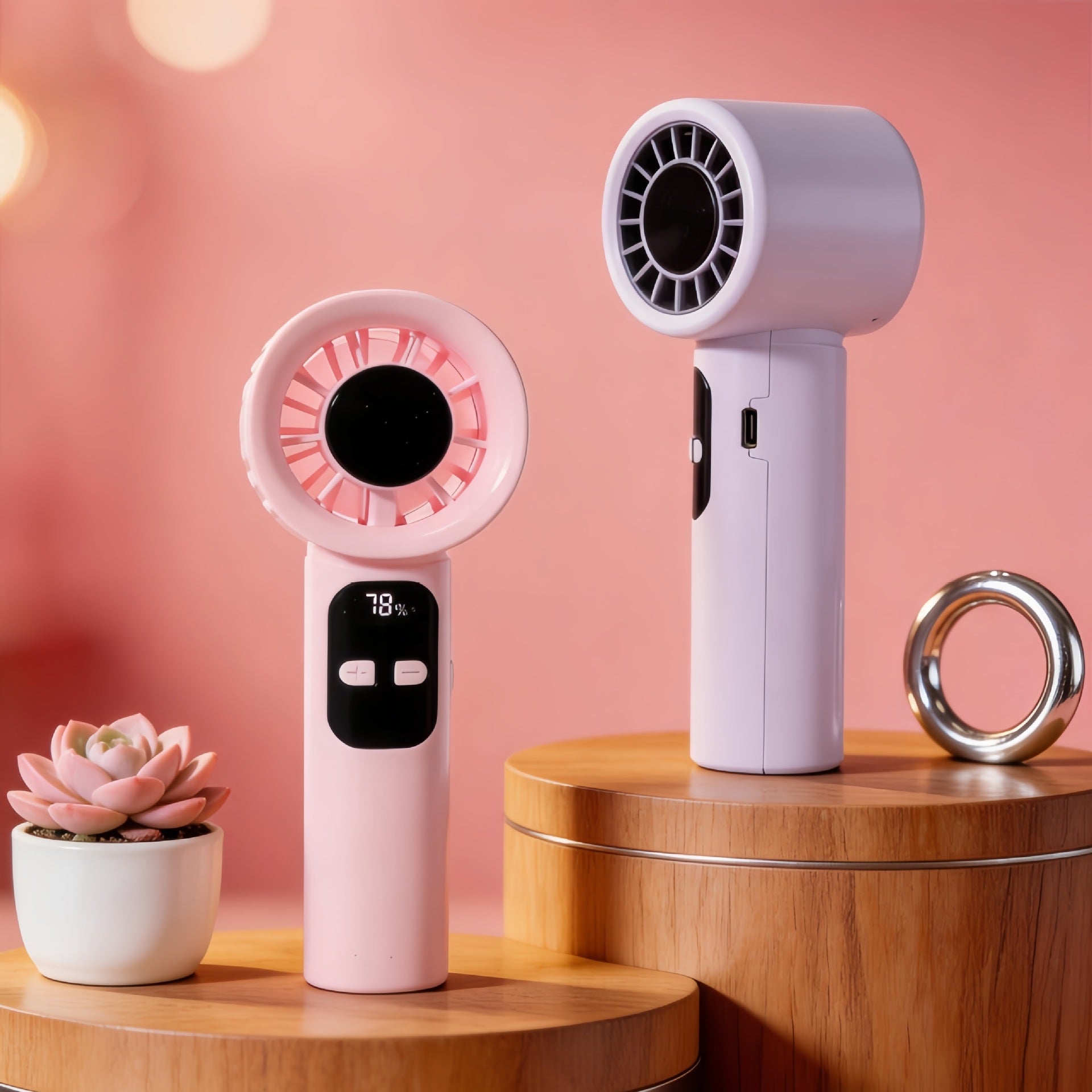 Mini Handheld Bladeless Fan USB Rechargeable Digital Display Portable Cooler
