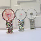 Rechargeable Portable Handheld Fan with Rhinestone Accents and Cat Emblem