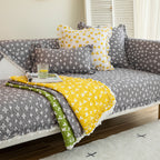 Ladies Sofa Throw Cotton Cover with Yellow White Floral Pattern and Cushions
