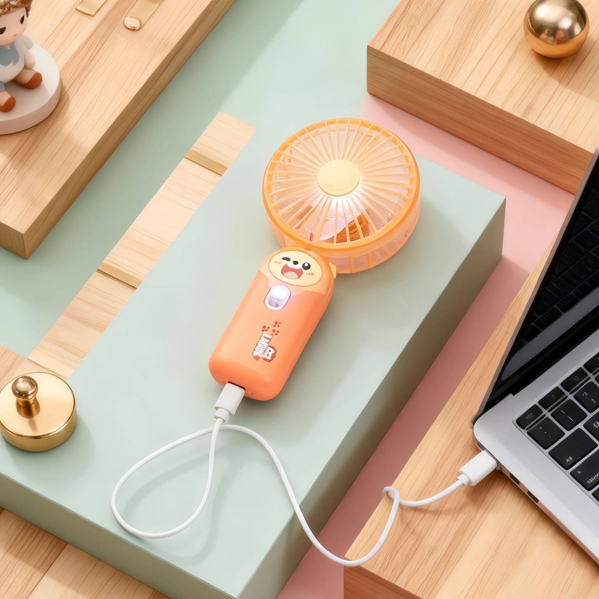 Portable Handheld Fan for Women Cute Bear Design USB Rechargeable Lightweight Personal Fan